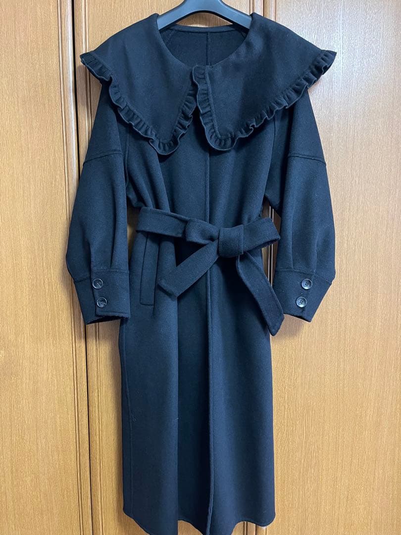 アンドラブ　クローゼット　&love closetフリル　コート　黒ブラック　S