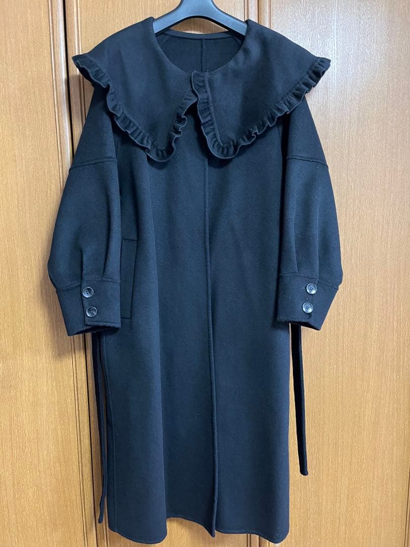 アンドラブ　クローゼット　&love closetフリル　コート　黒ブラック　S