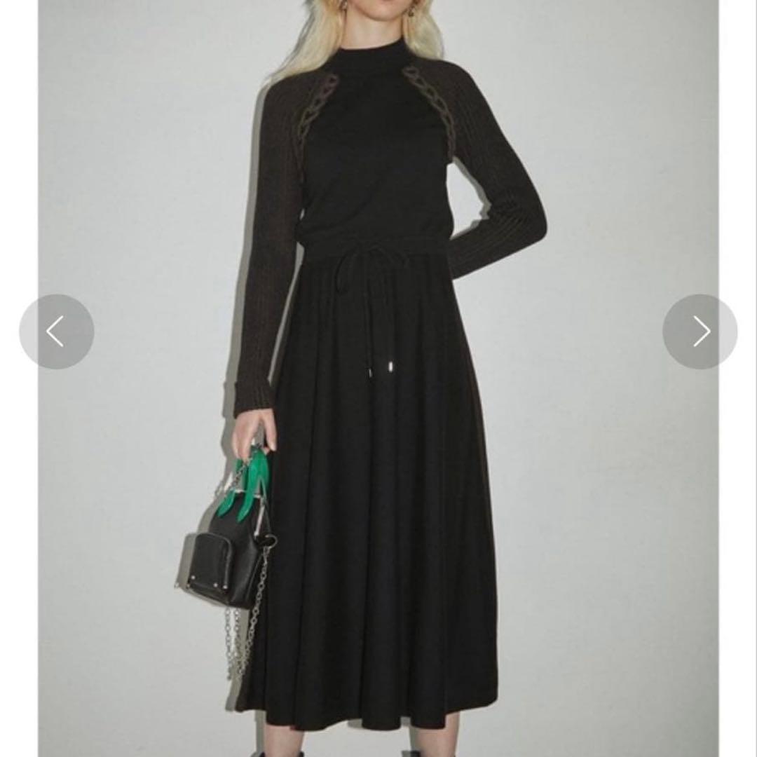 PAMEO POSE Chain Line Knit Dress ロング 黒