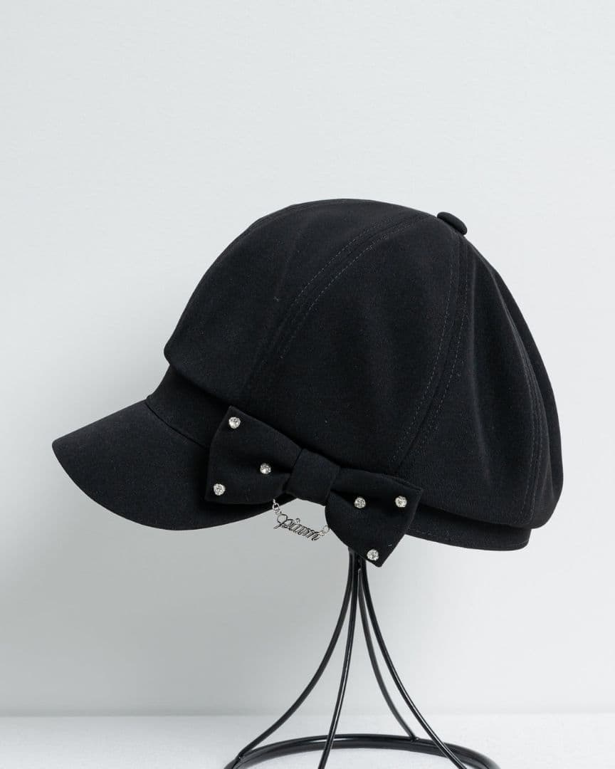 【新品】pium ビジューリボンキャスケット(ブラック)