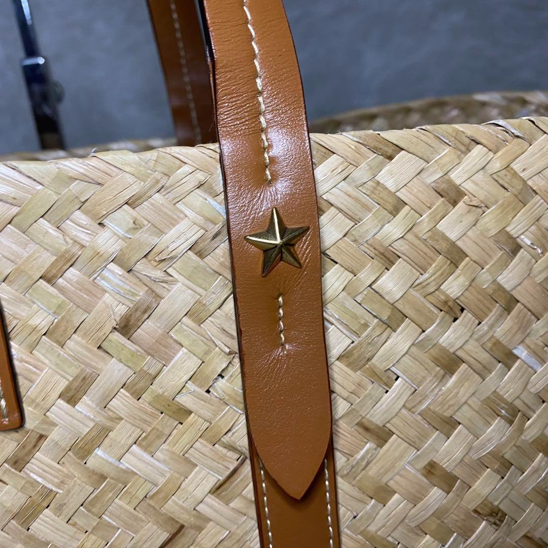 ジミーチュウロンドン　ラフィアトート　かごバッグ　スタッズ　星　大容量　レザー