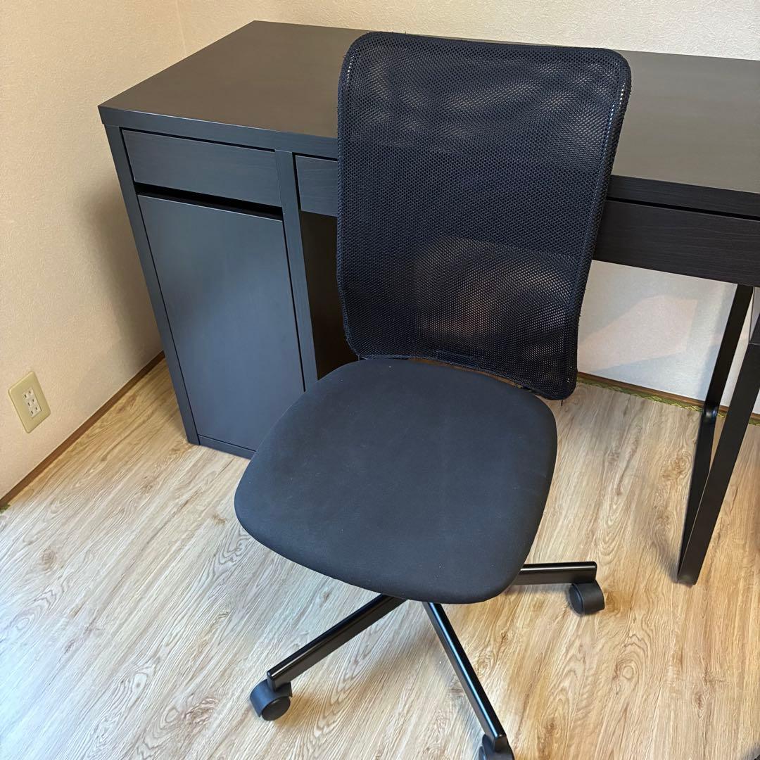 【直接引き渡し】IKEA ミッケ 黒　作業机 学習机 デスク テーブル引出し
