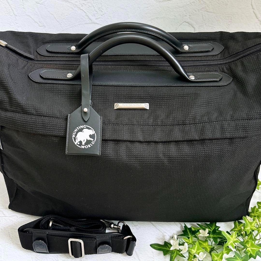 《美品》 HUNTING WORLD 大容量 2way ボストンバッグ ロゴ 黒