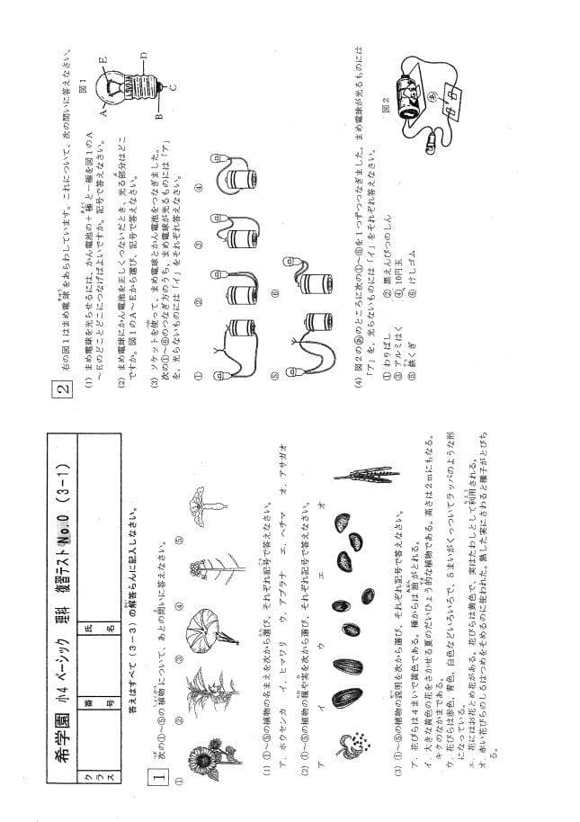 希学園　2022年度　小4　ベーシック理科　復習テスト1年分