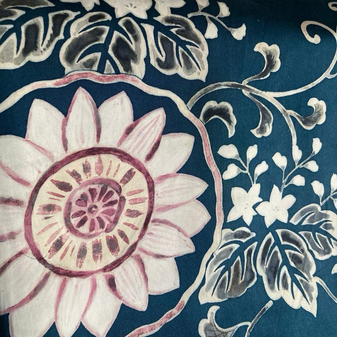 塩瀬の名古屋帯　レトロな向日葵　花唐草模様　上質　正絹　青緑　No2-22