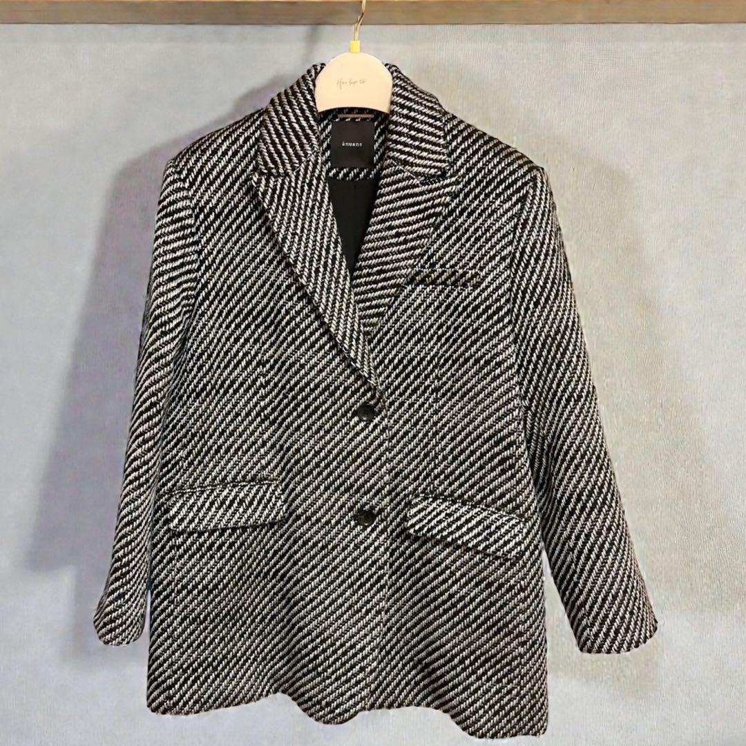 アニュアンス ツイードウールジャケットコート ブラック