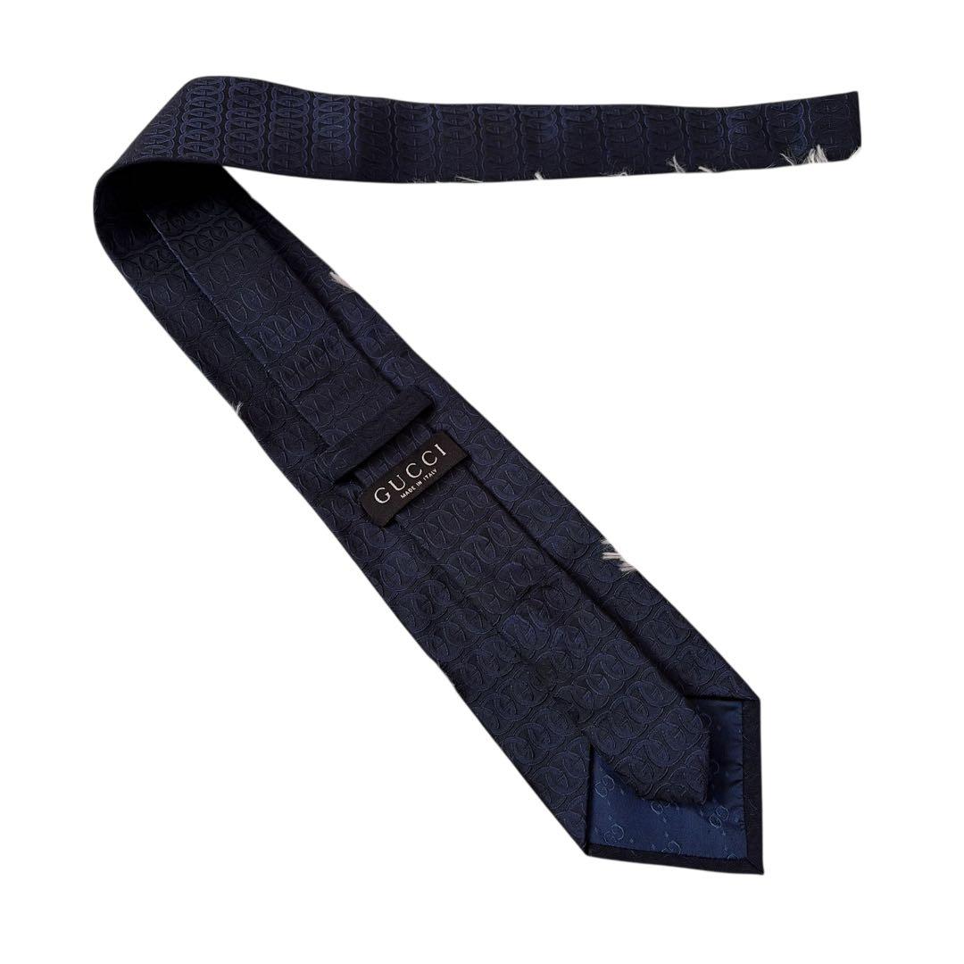 極美品✨GUCCI グッチ ネクタイ ネイビー 総柄 シルク100%通勤ビジネス