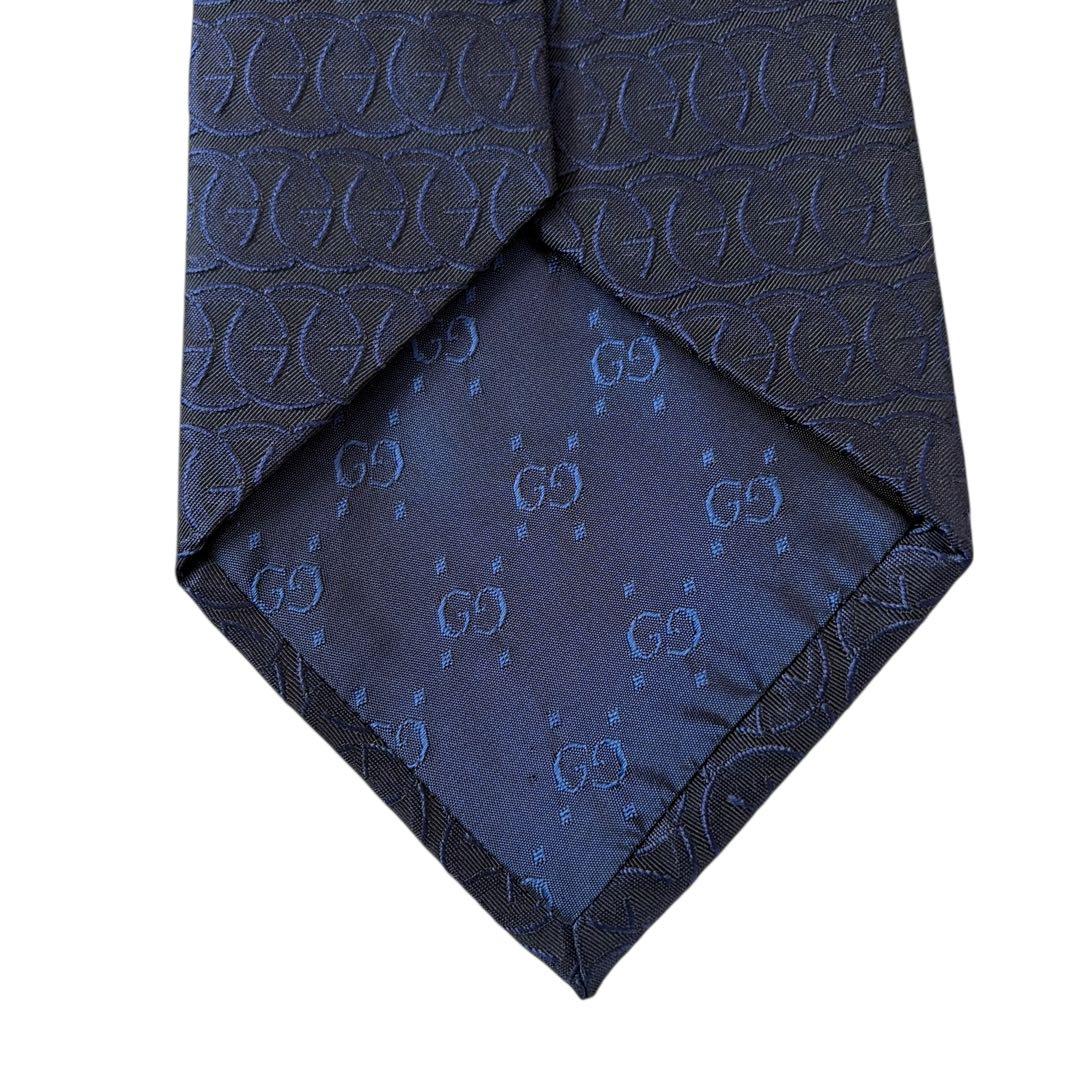 極美品✨GUCCI グッチ ネクタイ ネイビー 総柄 シルク100%通勤ビジネス