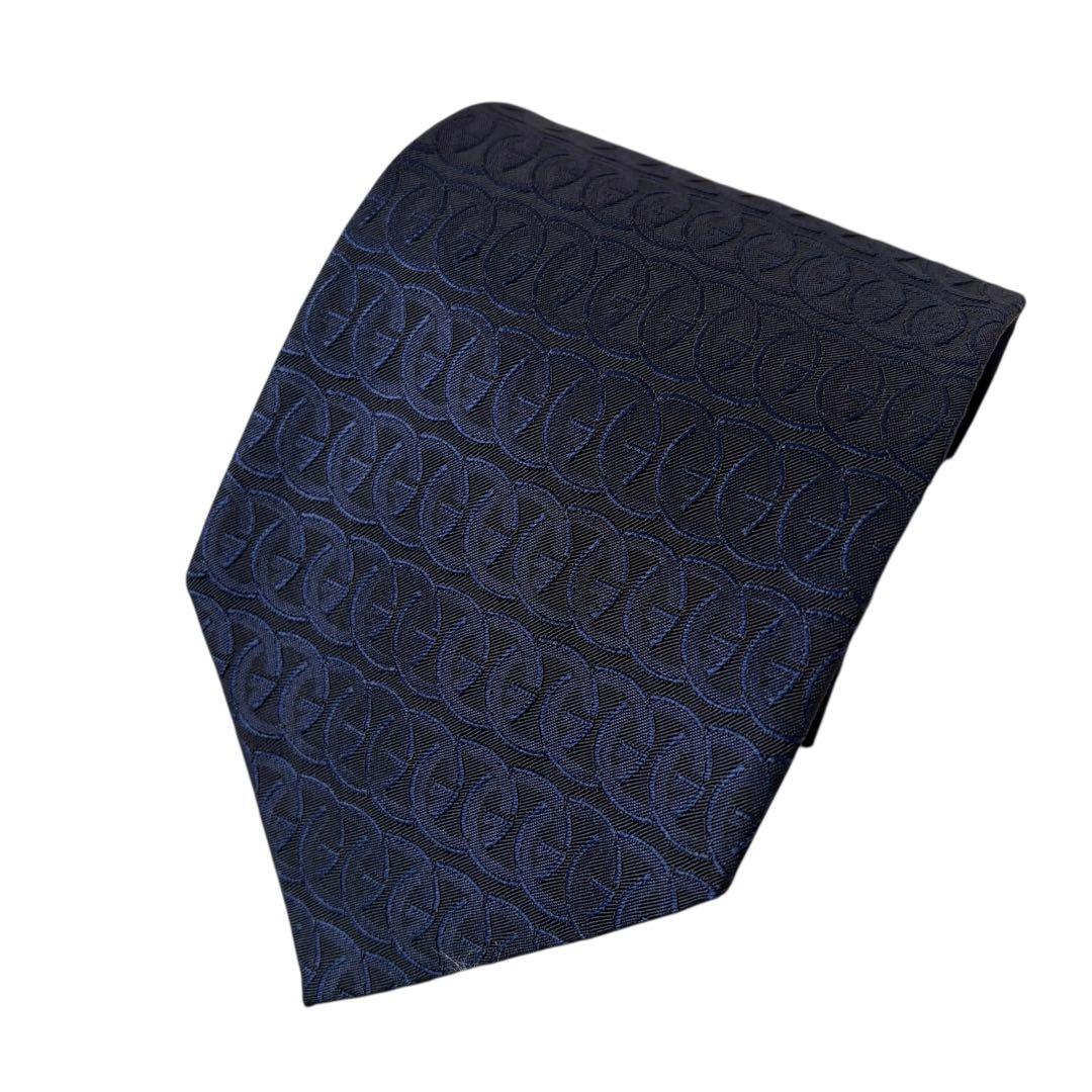 極美品✨GUCCI グッチ ネクタイ ネイビー 総柄 シルク100%通勤ビジネス