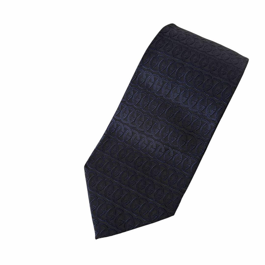 極美品✨GUCCI グッチ ネクタイ ネイビー 総柄 シルク100%通勤ビジネス