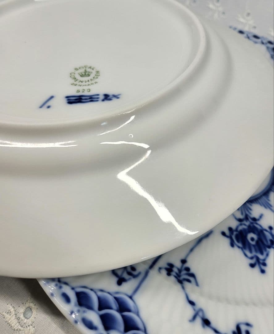 未使用近✨ロイヤルコペンハーゲン ブルーフルテッド ハーフレース プレート 皿