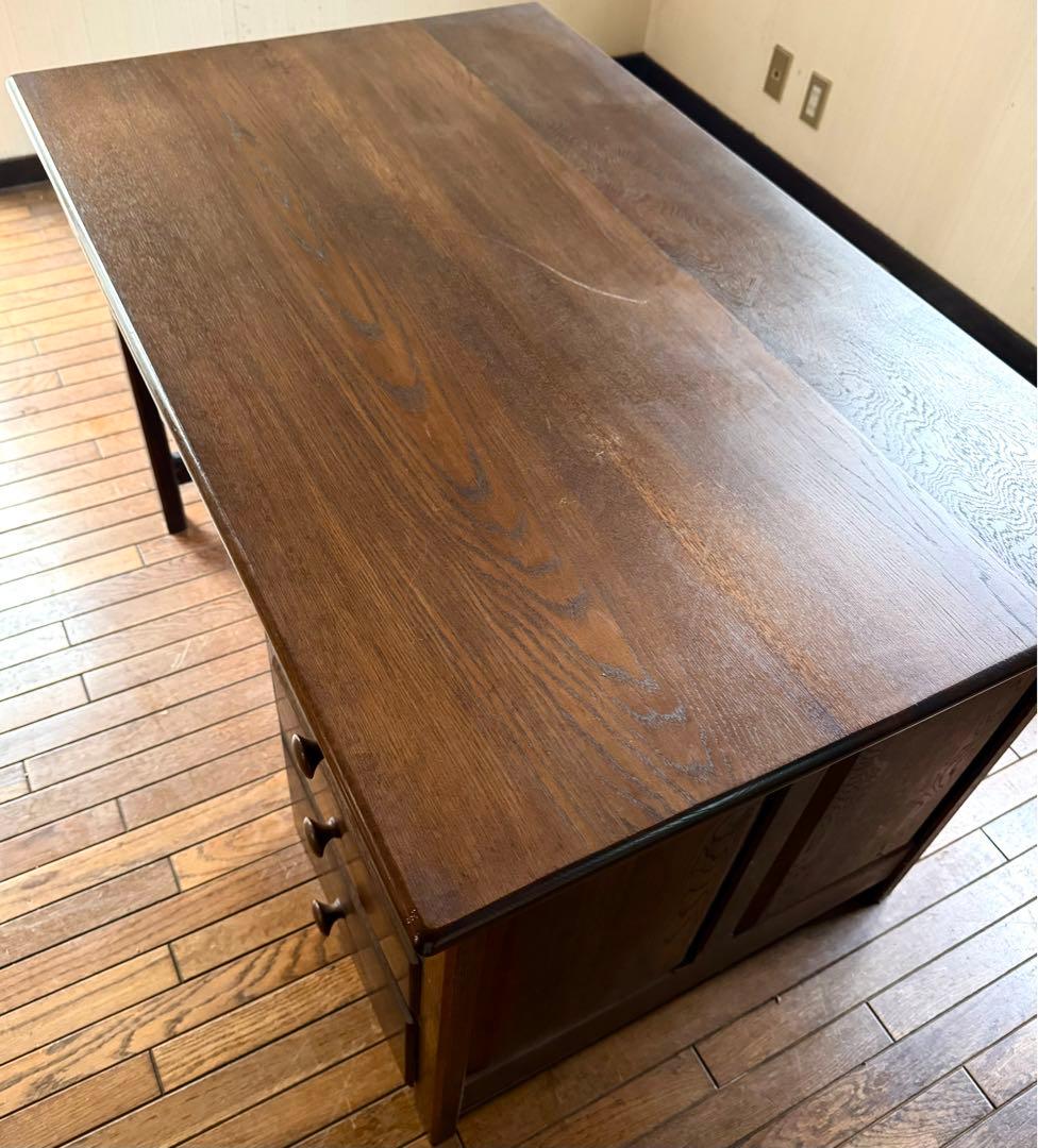 オーク無垢材 片袖書斎デスク 木良久 フランダースの家具やさん 幅117cm