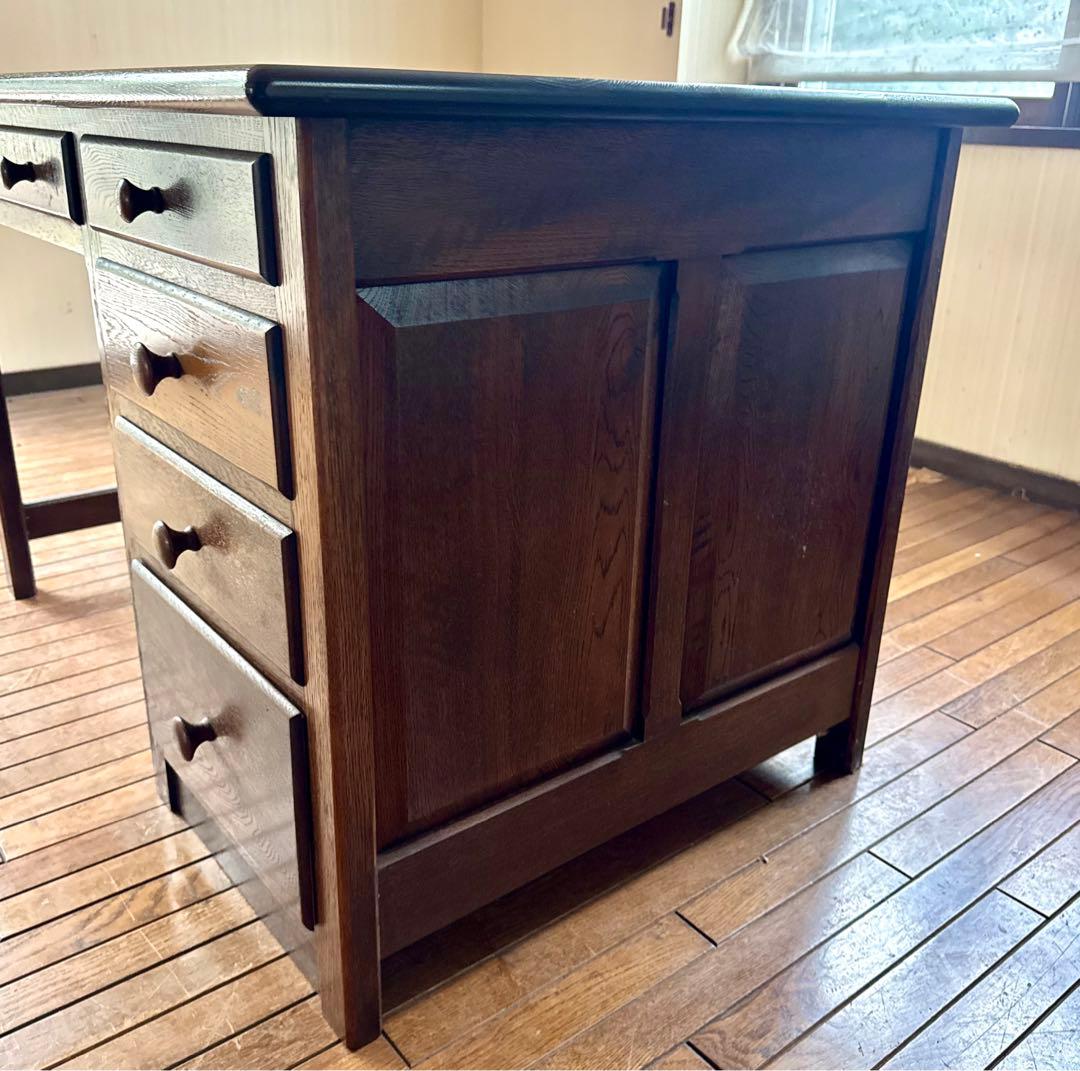 オーク無垢材 片袖書斎デスク 木良久 フランダースの家具やさん 幅117cm