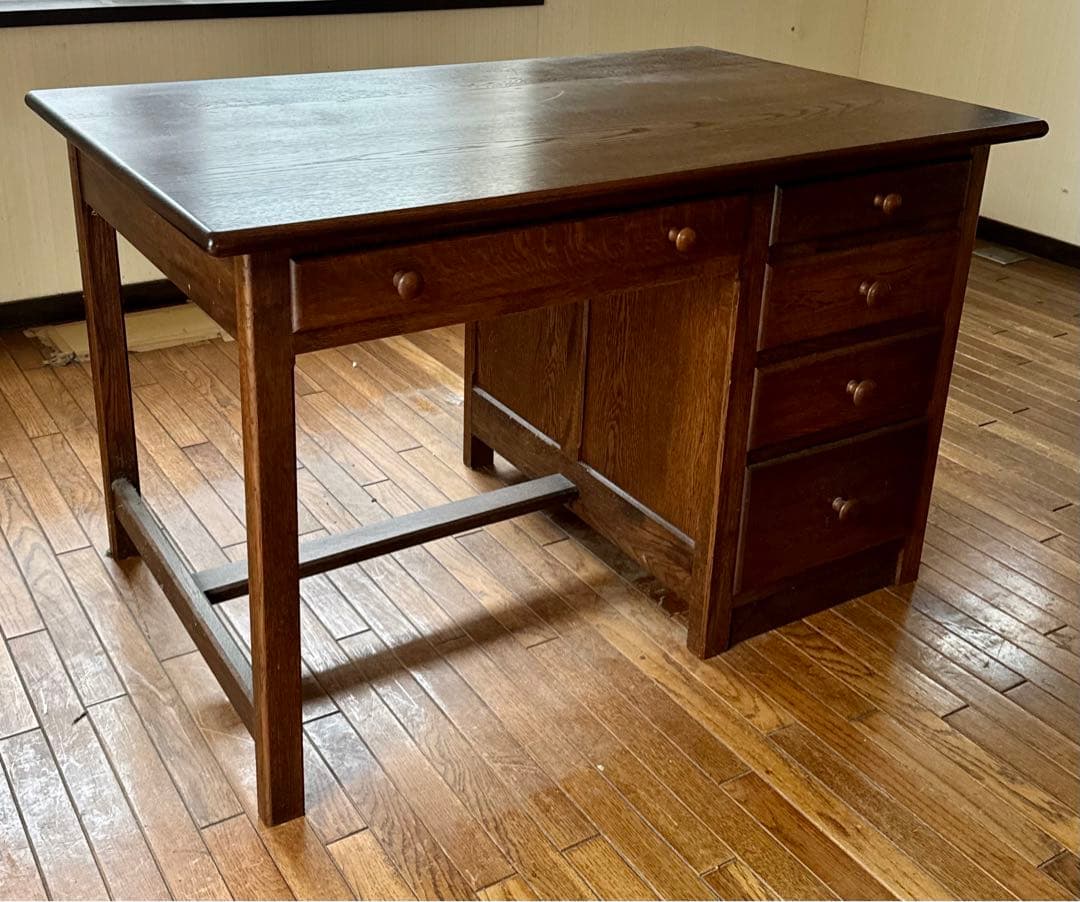 オーク無垢材 片袖書斎デスク 木良久 フランダースの家具やさん 幅117cm