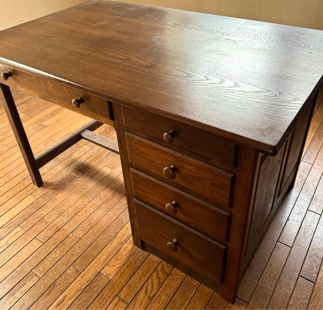 オーク無垢材 片袖書斎デスク 木良久 フランダースの家具やさん 幅117cm