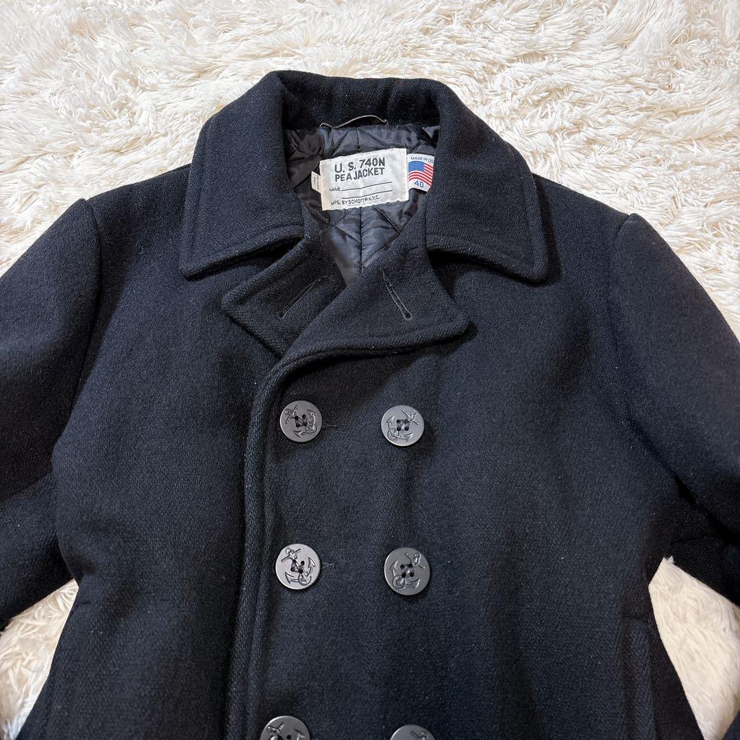 SCHOTT ピーコート キルティング 740N ヴィンテージ 黒USA L