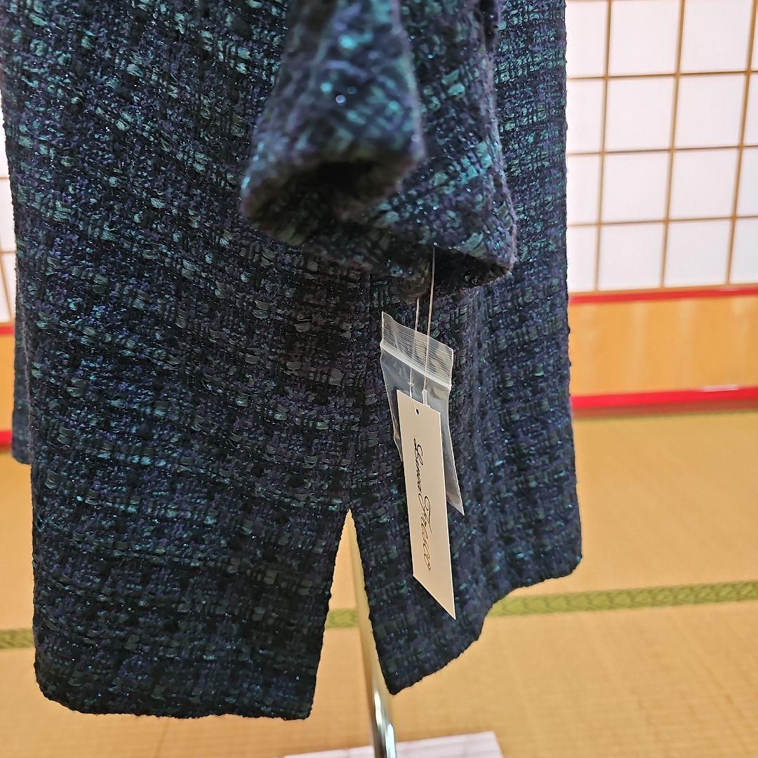 リネアフレスコのダークブルー ツイード風 七分袖チュニック