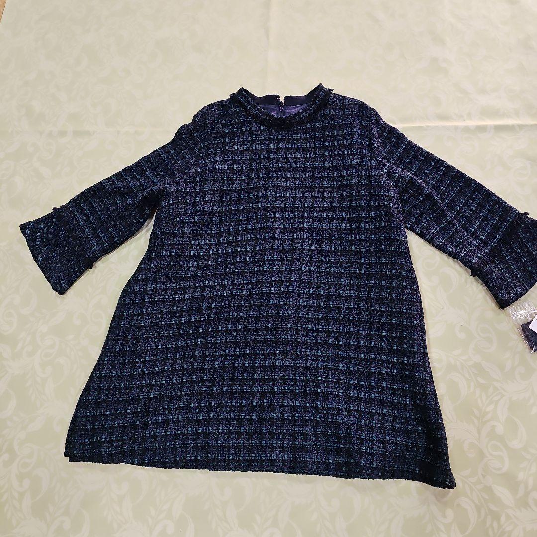 リネアフレスコのダークブルー ツイード風 七分袖チュニック