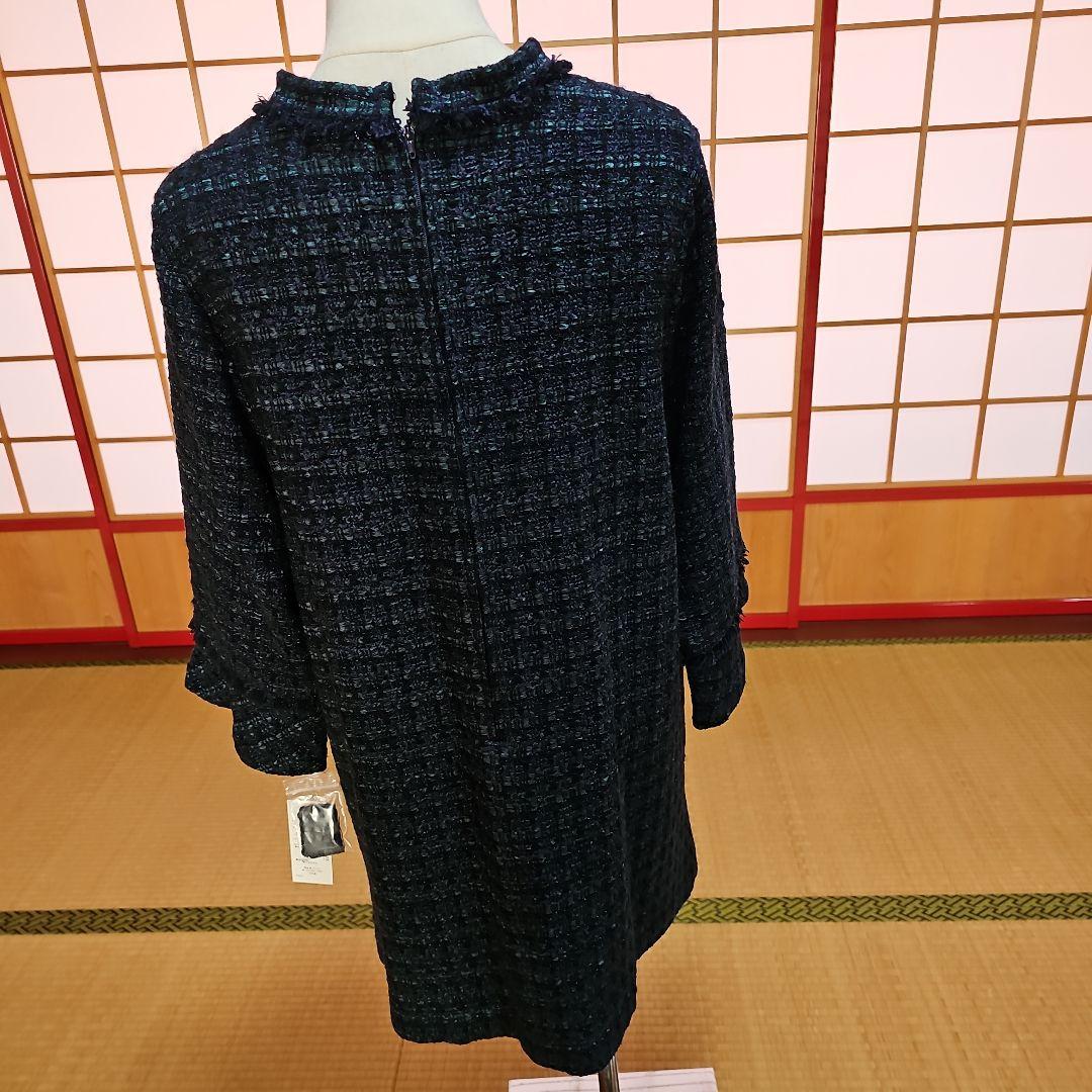 リネアフレスコのダークブルー ツイード風 七分袖チュニック