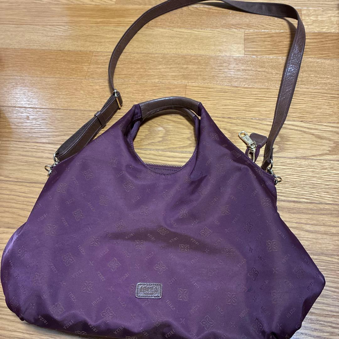 紫 ナイロン ショルダーバッグ ハンドル付き
