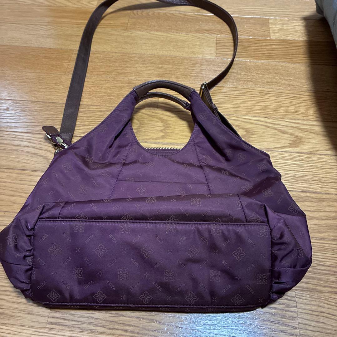 紫 ナイロン ショルダーバッグ ハンドル付き