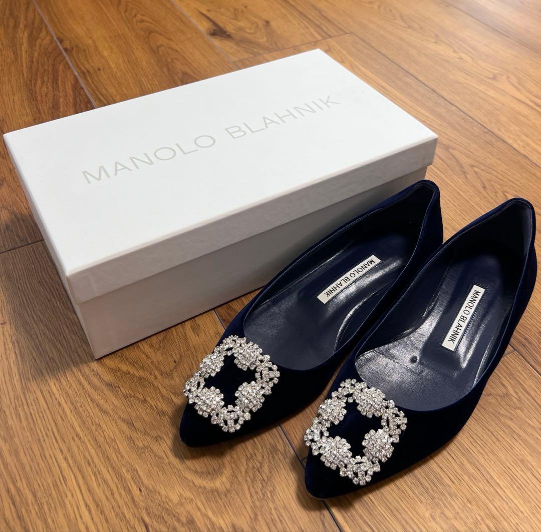 Mimi MANOLO BLAHNIK ネイビー フラットシューズ36