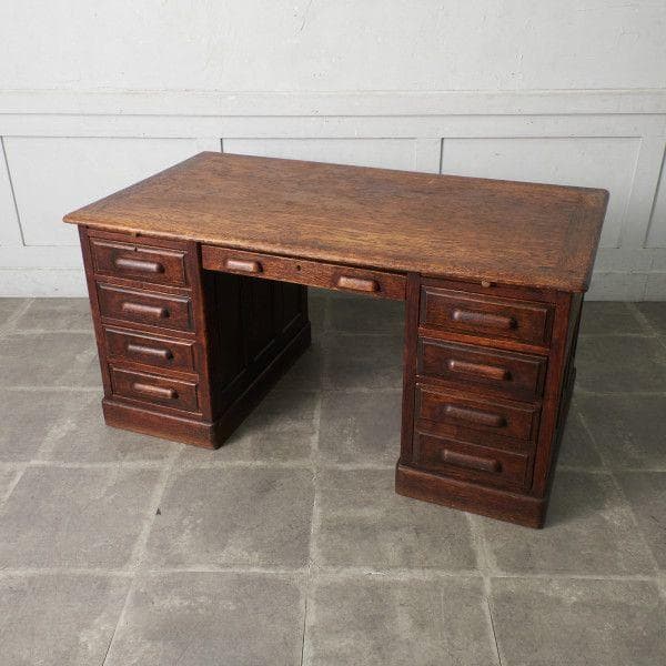 37441★英国 アンティーク 両袖 デスク オーク 書斎 机 クラシック