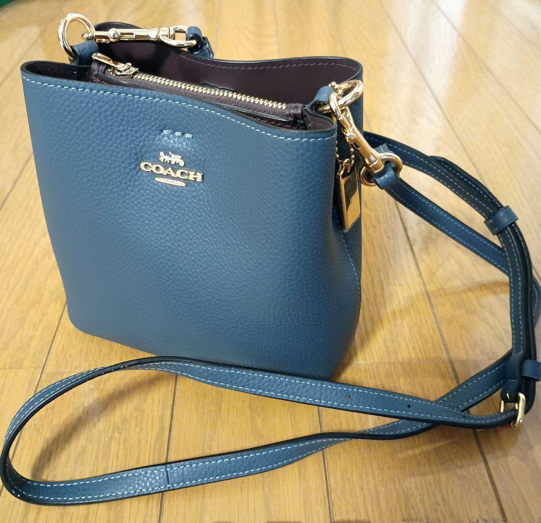 コーチ レザー スモールショルダーバッグ ブルー 青 COACH バケット
