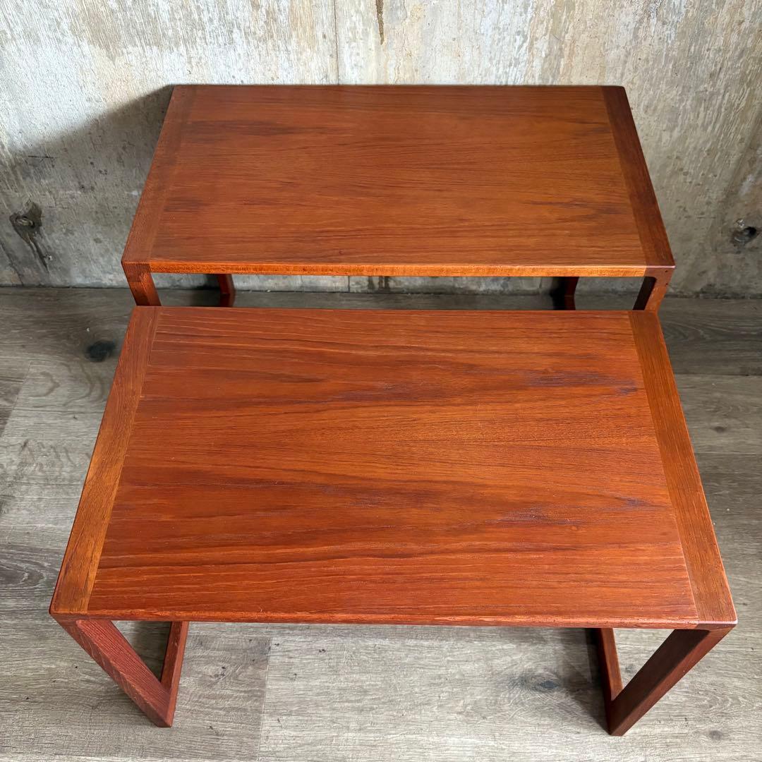 ヴィンテージ チーク材　無垢材　ネストテーブル　オイルフィニッシュ