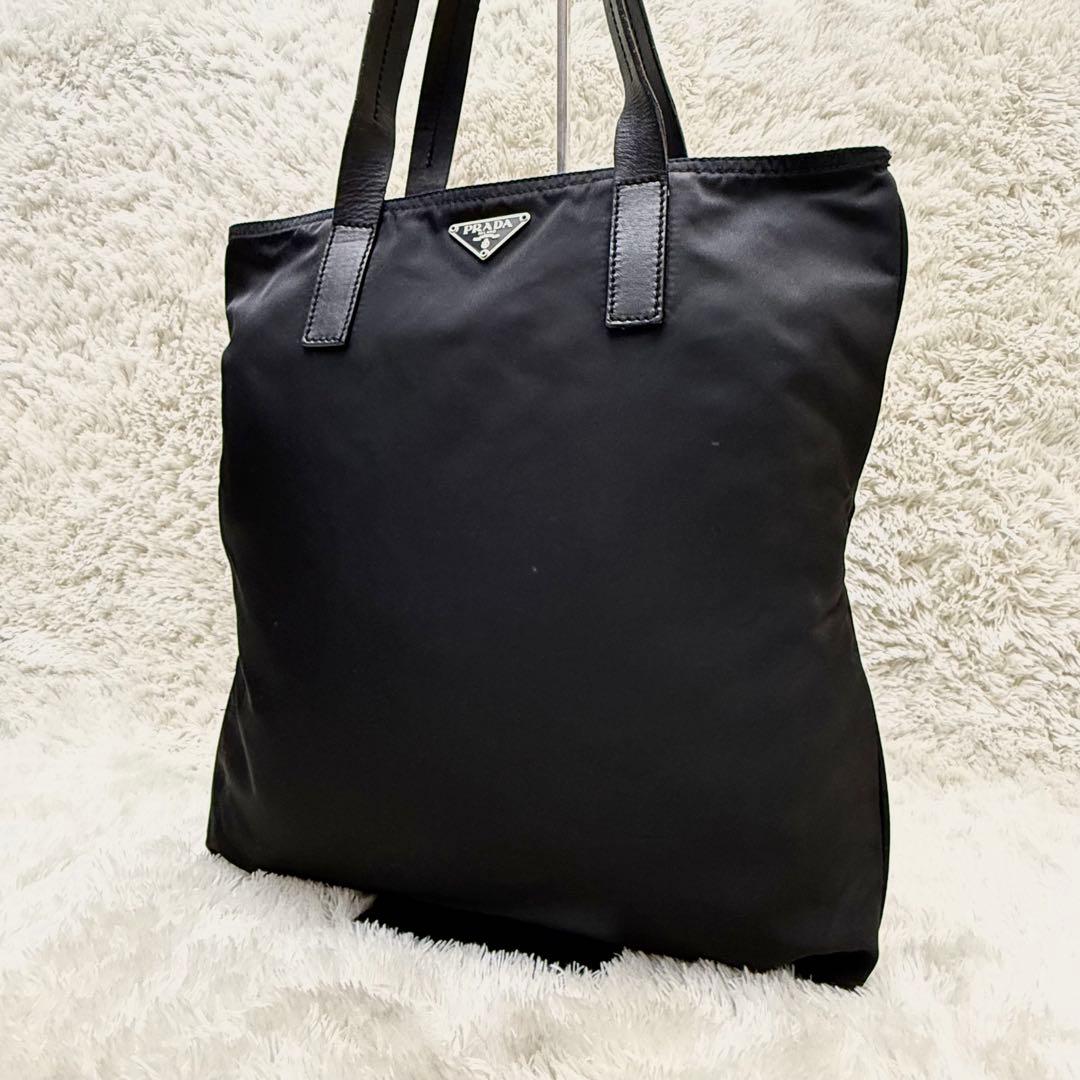 PRADAプラダ 三角ロゴ レザー トートバッグ 大容量 A4 黒 ナイロン