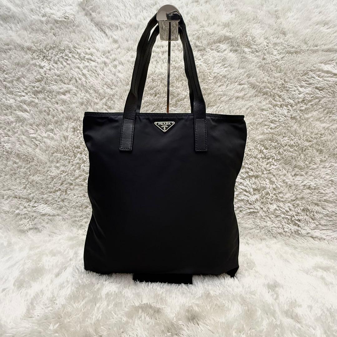 PRADAプラダ 三角ロゴ レザー トートバッグ 大容量 A4 黒 ナイロン