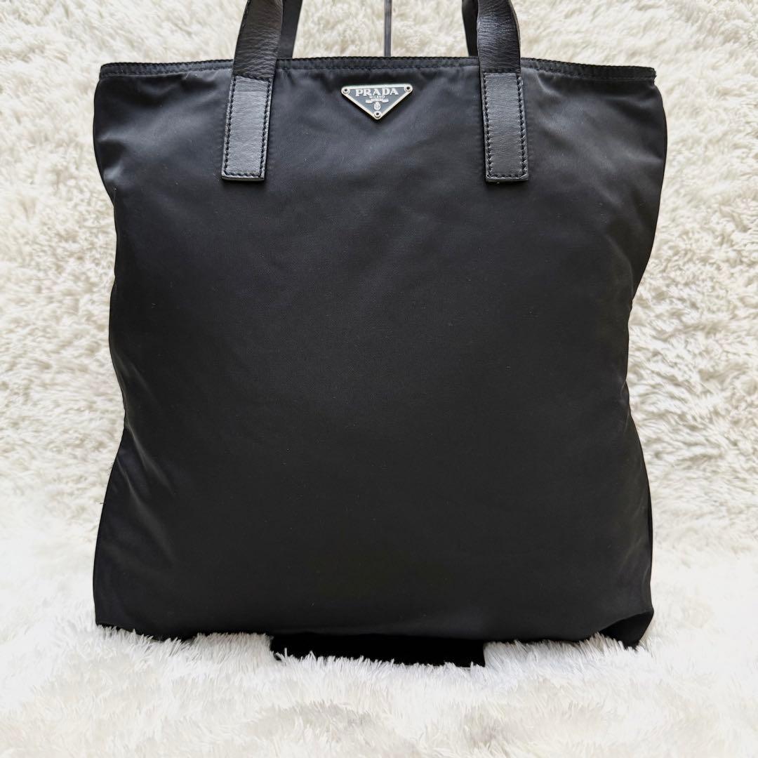 PRADAプラダ 三角ロゴ レザー トートバッグ 大容量 A4 黒 ナイロン