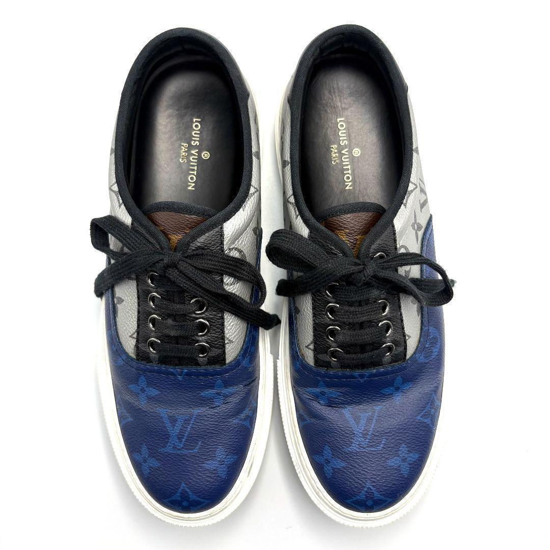 ルイヴィトン トロカデロライン モノグラム スニーカー PVC レザー 青 銀