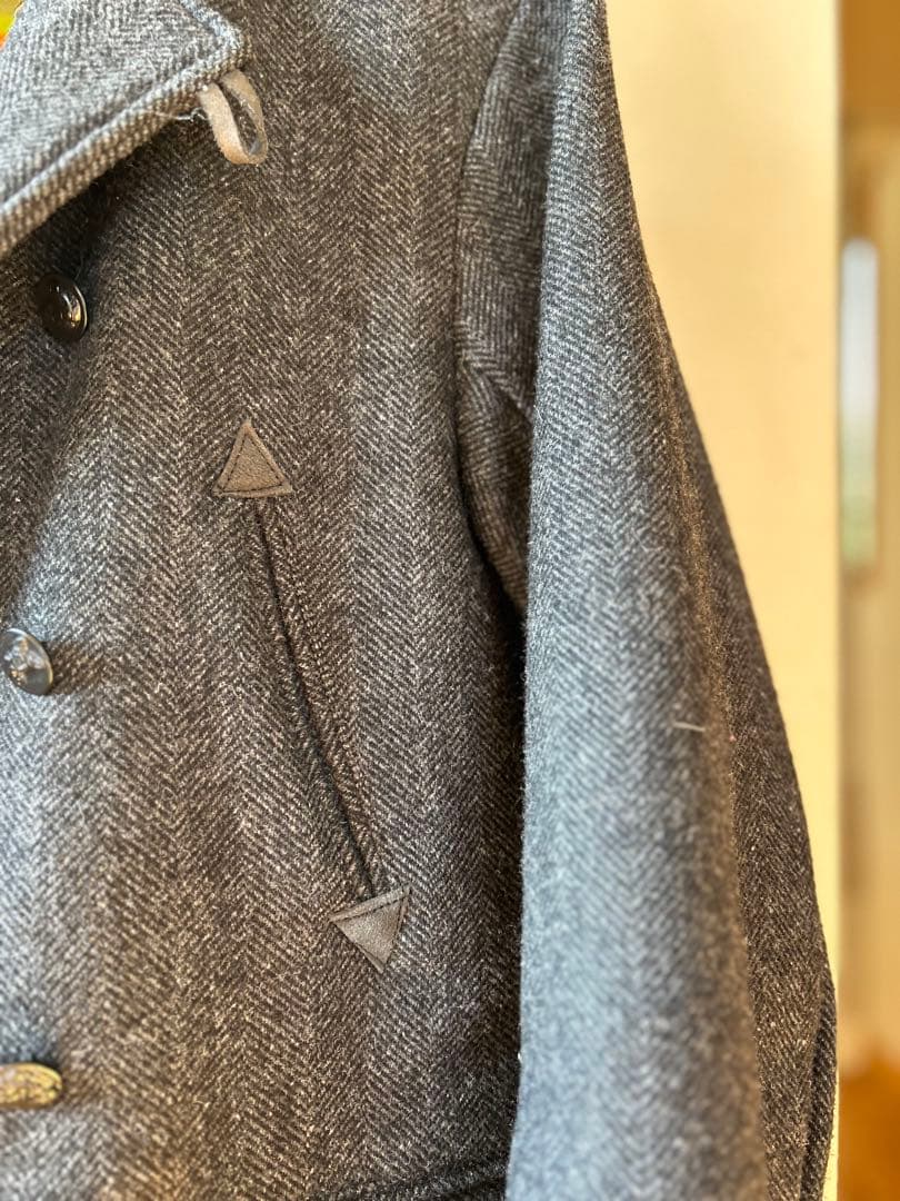 70s フレンチ ウール ヘリンボーン ハンティングコート ユーロ 動物ボタン