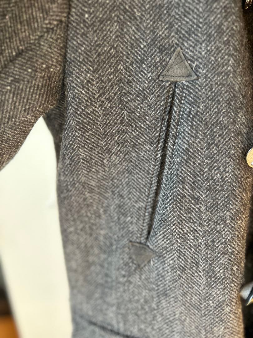 70s フレンチ ウール ヘリンボーン ハンティングコート ユーロ 動物ボタン