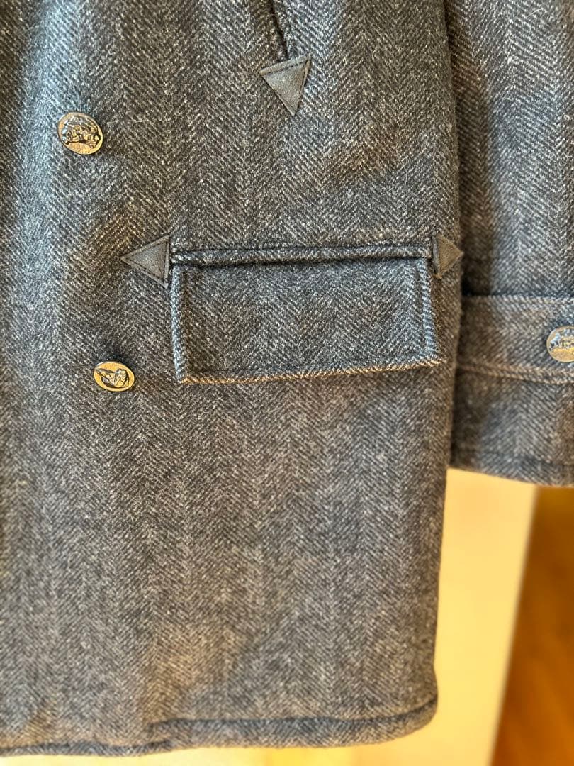 70s フレンチ ウール ヘリンボーン ハンティングコート ユーロ 動物ボタン