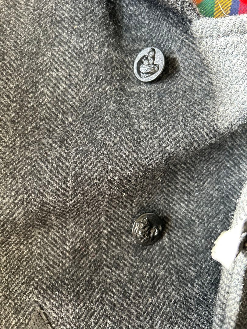 70s フレンチ ウール ヘリンボーン ハンティングコート ユーロ 動物ボタン