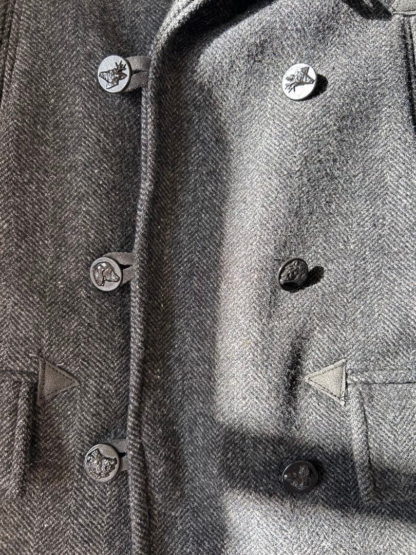 70s フレンチ ウール ヘリンボーン ハンティングコート ユーロ 動物ボタン