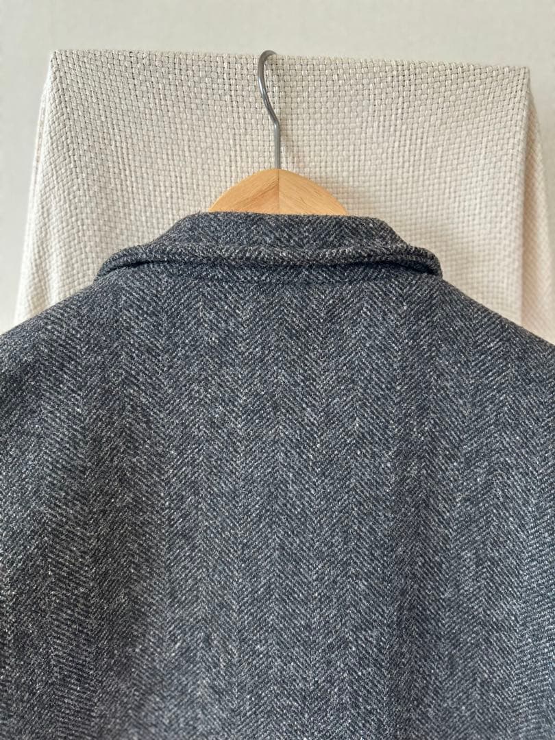 70s フレンチ ウール ヘリンボーン ハンティングコート ユーロ 動物ボタン