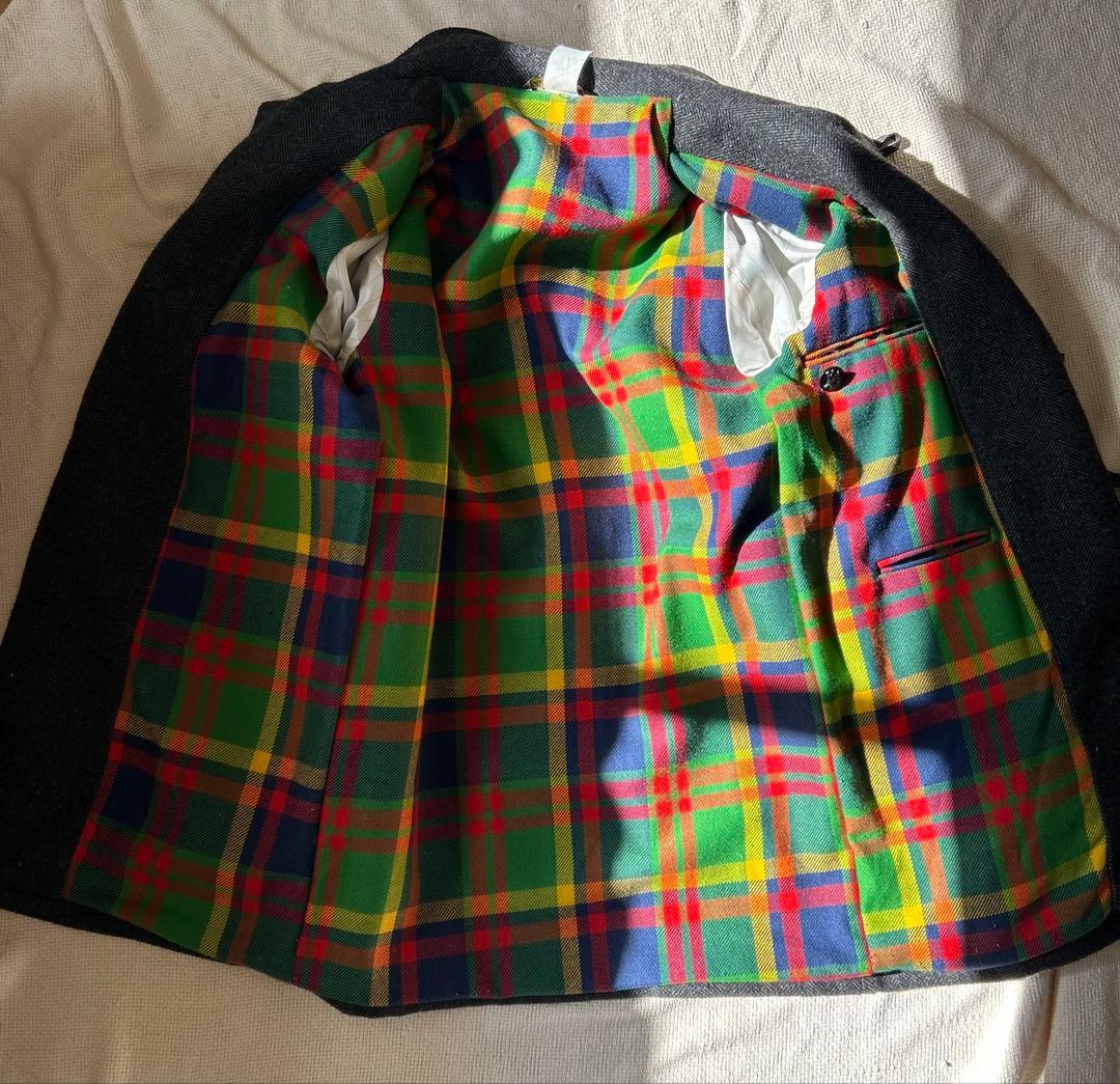 70s フレンチ ウール ヘリンボーン ハンティングコート ユーロ 動物ボタン