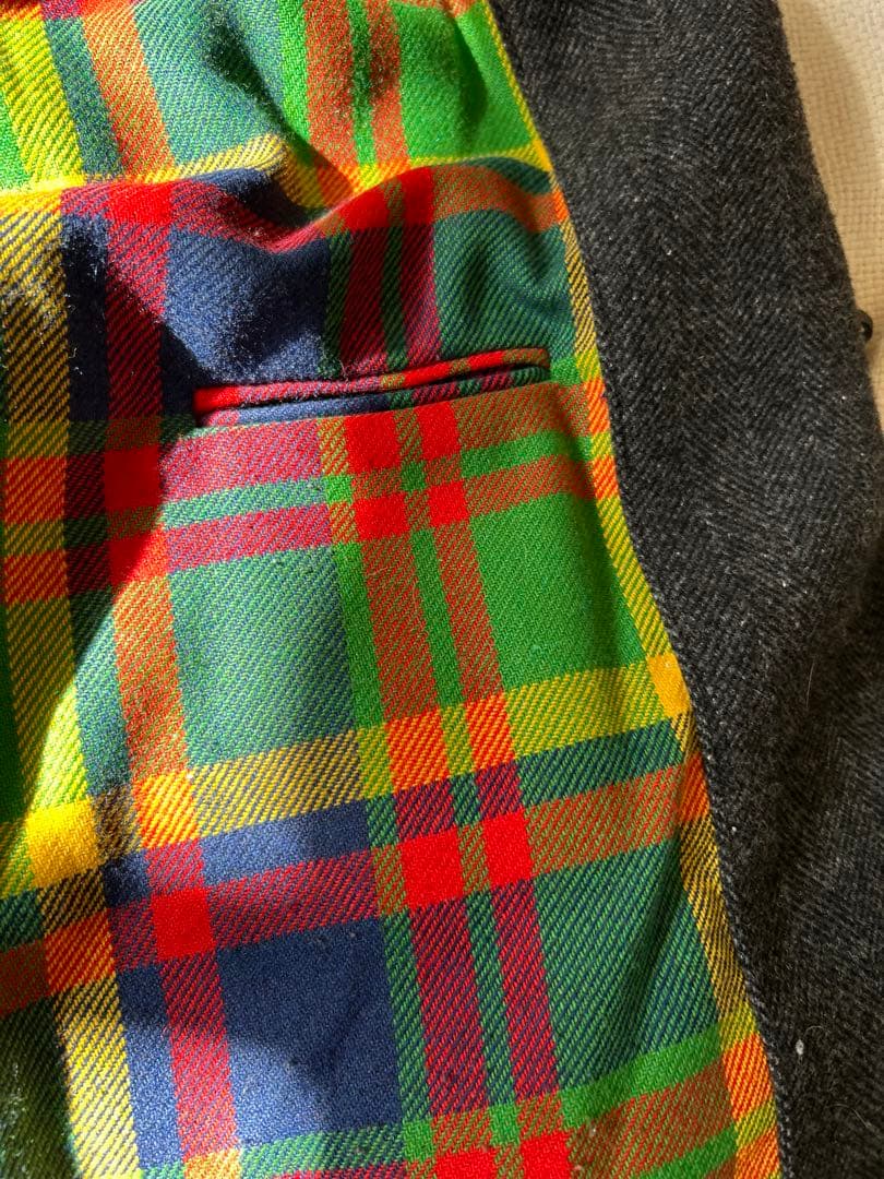 70s フレンチ ウール ヘリンボーン ハンティングコート ユーロ 動物ボタン