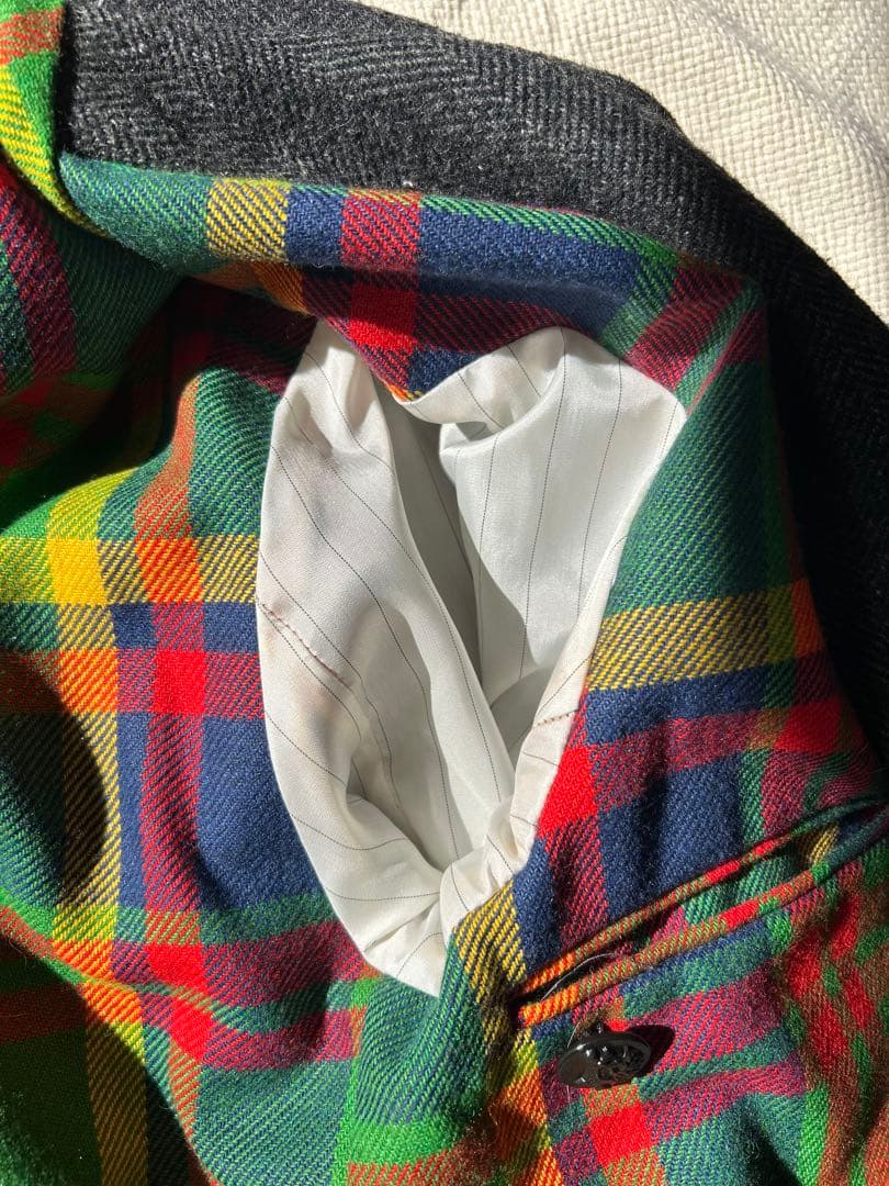 70s フレンチ ウール ヘリンボーン ハンティングコート ユーロ 動物ボタン