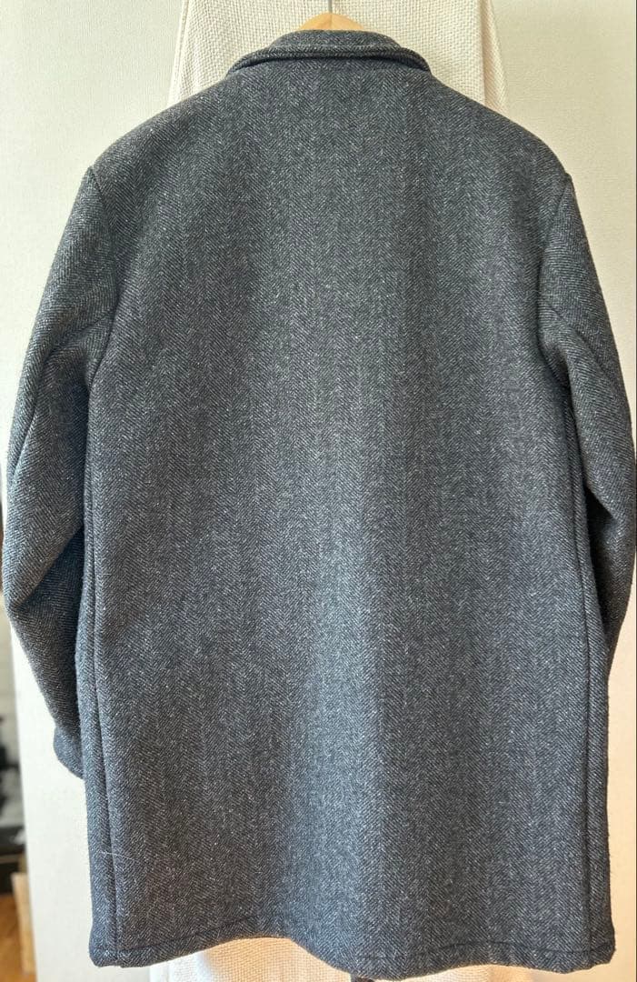 70s フレンチ ウール ヘリンボーン ハンティングコート ユーロ 動物ボタン