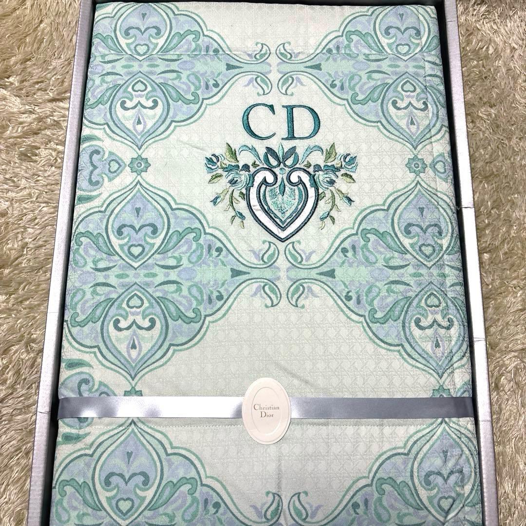 クリスチャンディオール CDロゴ ダウンケット グリーン 羽毛 掛け布団
