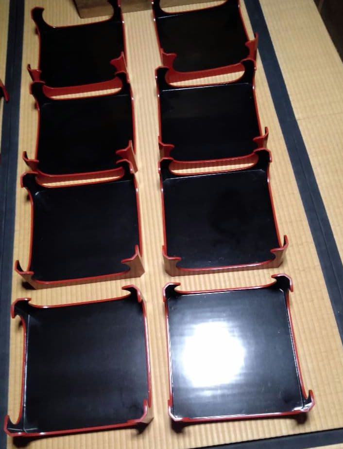 角膳　会席膳　朱色　木製　漆器　 大小2セットプラス大8膳