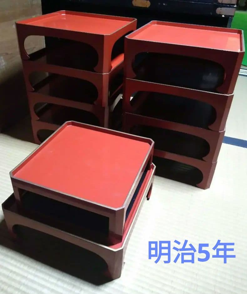 角膳　会席膳　朱色　木製　漆器　 大小2セットプラス大8膳