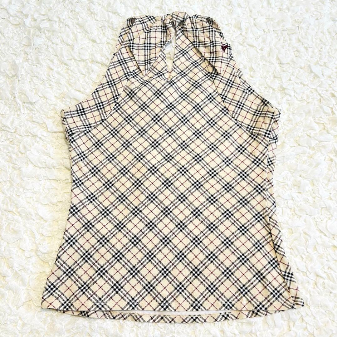 【バーバリーブルーレーベル】ノバチェック　ホルターネック　日本製　ベージュ
