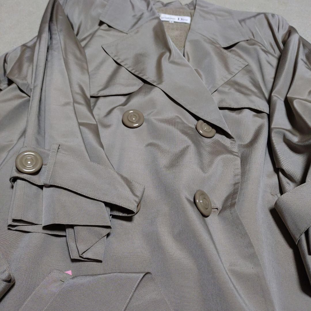 ヴィンテージChristian Dior グレー トレンチコート　サテン仕上げ