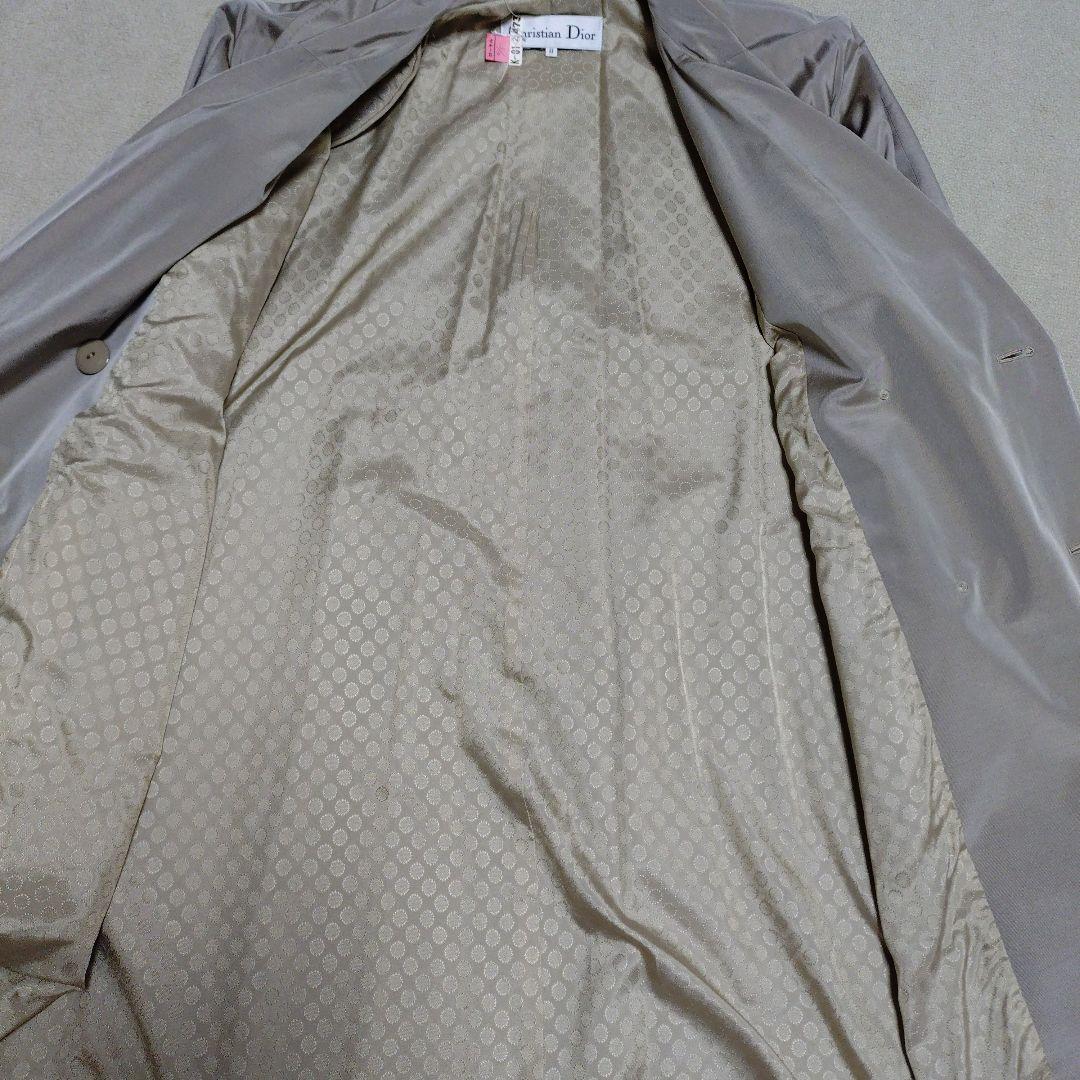 ヴィンテージChristian Dior グレー トレンチコート　サテン仕上げ