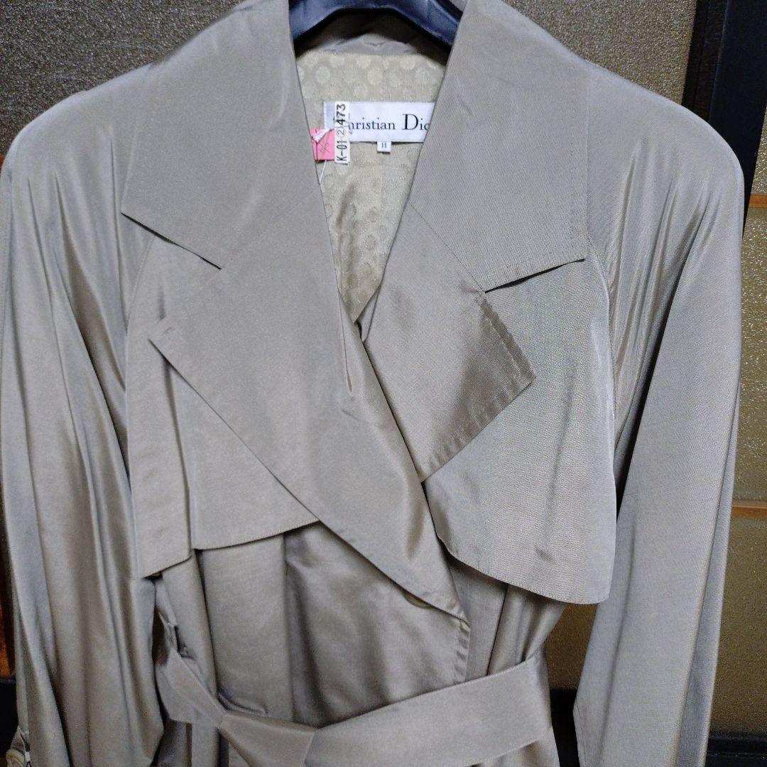 ヴィンテージChristian Dior グレー トレンチコート　サテン仕上げ